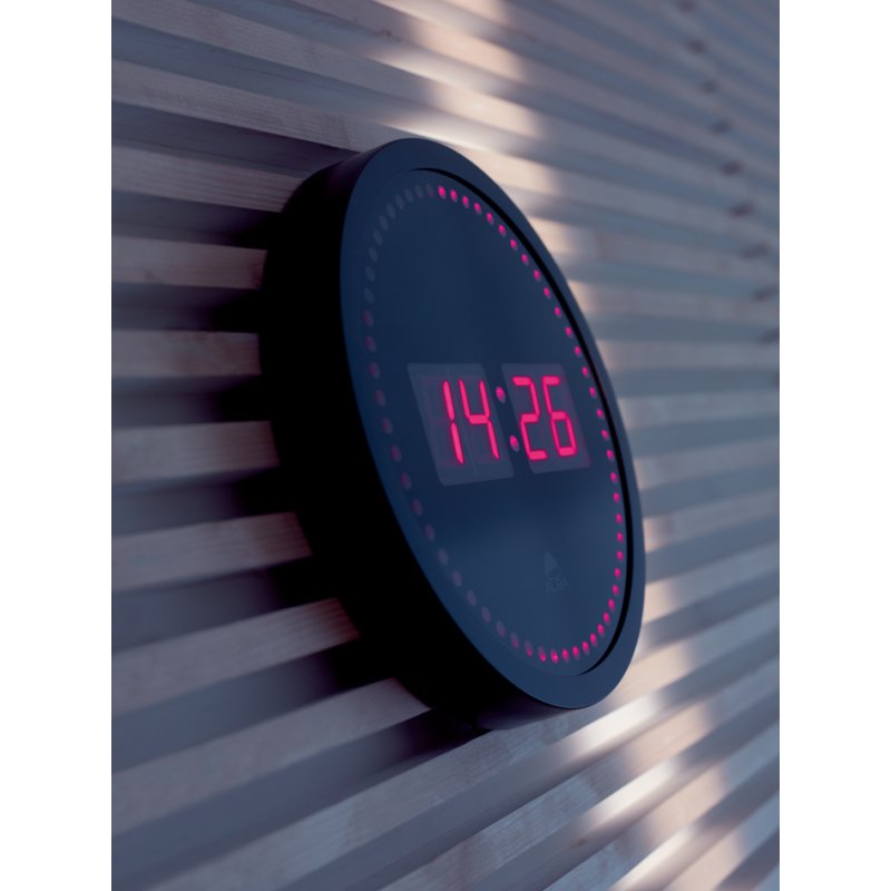 ALBA wandklok HORLED digitaal, zwart, rode display, 30 cm