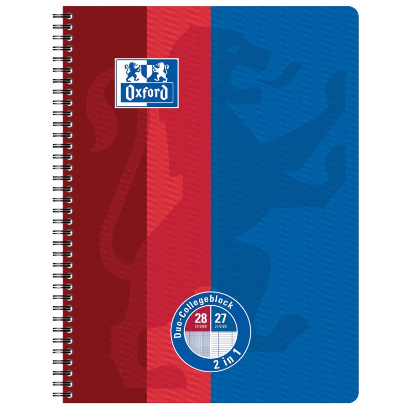 Oxford bloc scolaire Duo Classique, A4+, quadrillé/ligné, 80 feuilles