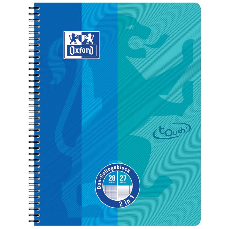 Oxford schrijfblok duokleur, A4+, marineblauw/aqua, 80 vellen