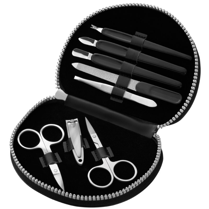 Clauss manicureset, kunstleren etui, 8-delig, zwart