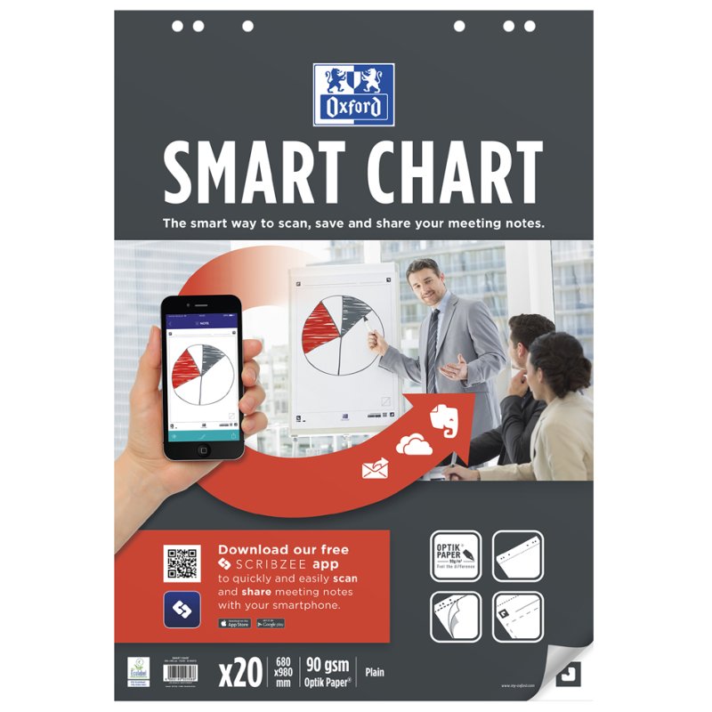 Oxford flipchartblok Smart Chart, wit, 600×800 mm, 20 vel, 3 stuks