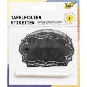 folia tafelstickers met krijtpen, zelfklevend, zwart, 6 stuks + 1 stift