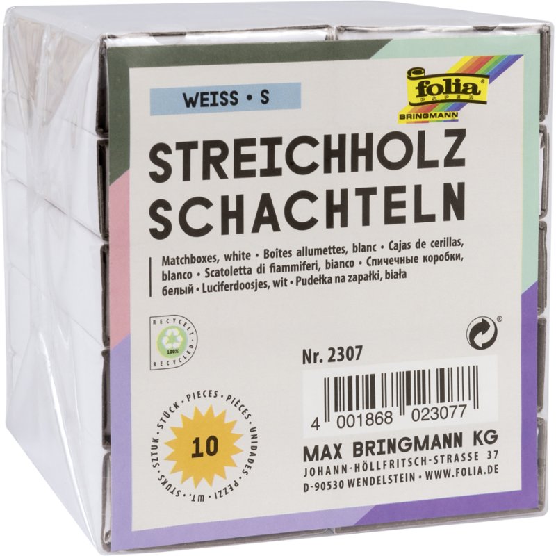 folia lucifersdoosjes blanco wit, 52×35×11 mm, 10 stuks