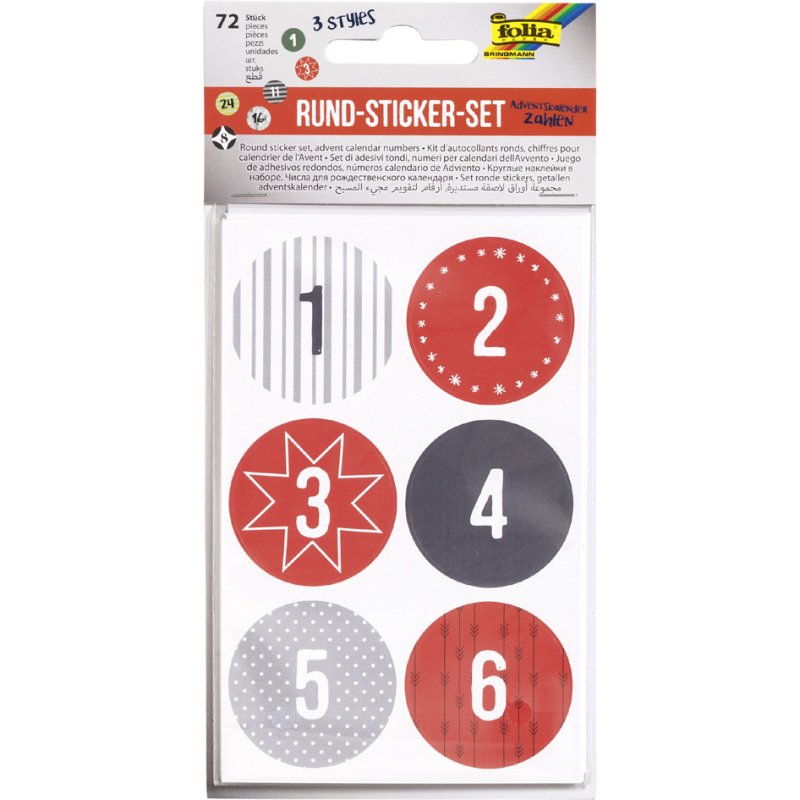 folia kerstkalender stickervellen, cijfers 1-24, gesorteerd, 12 vel