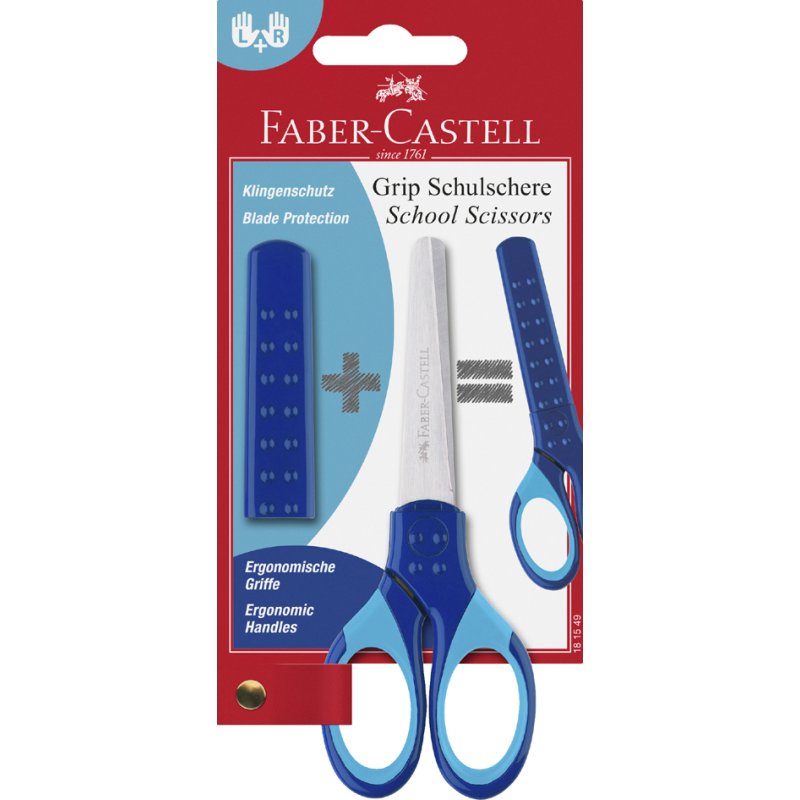 Faber-Castell ciseaux scolaires Grip, bleu, zone soft-grip