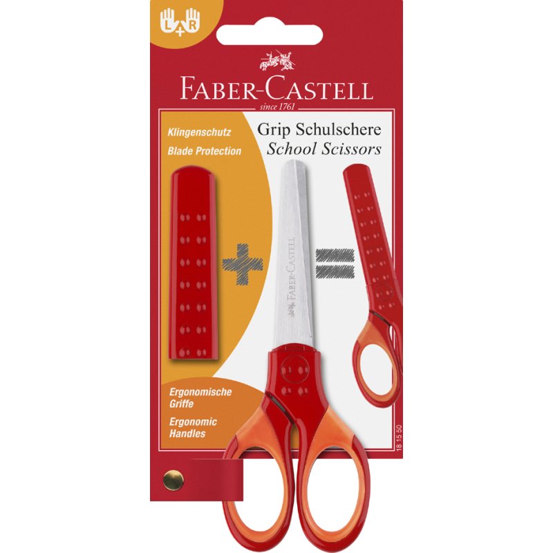 Faber-Castell ciseaux scolaires Grip, bleu, zone soft-grip