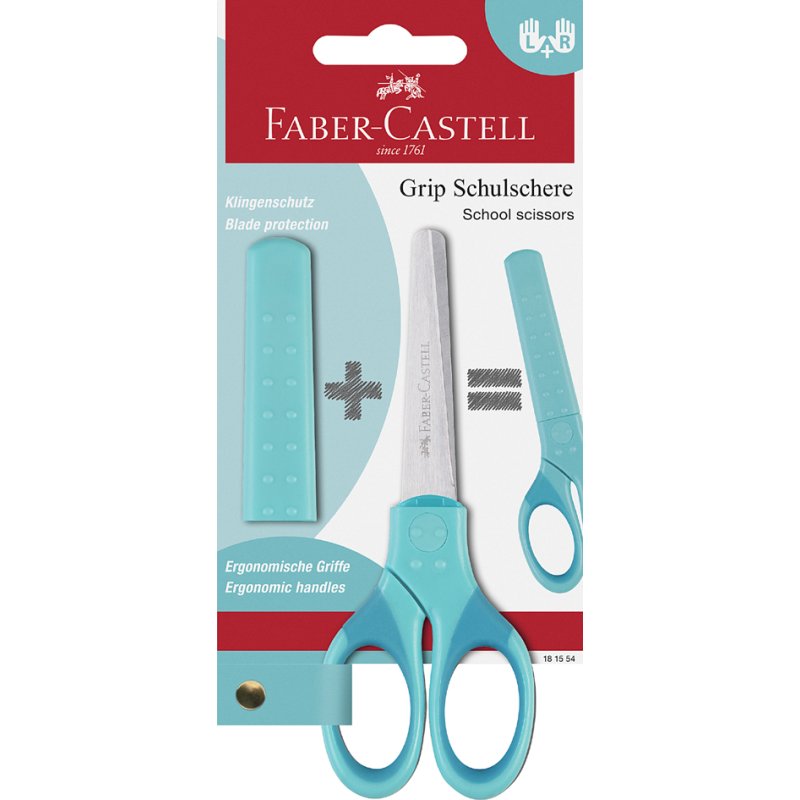 Faber-Castell ciseaux scolaires Grip, bleu, zone soft-grip