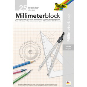 folia millimeterpapier blok A3, 80 g/m², rode rasterlijnen, 25 vel