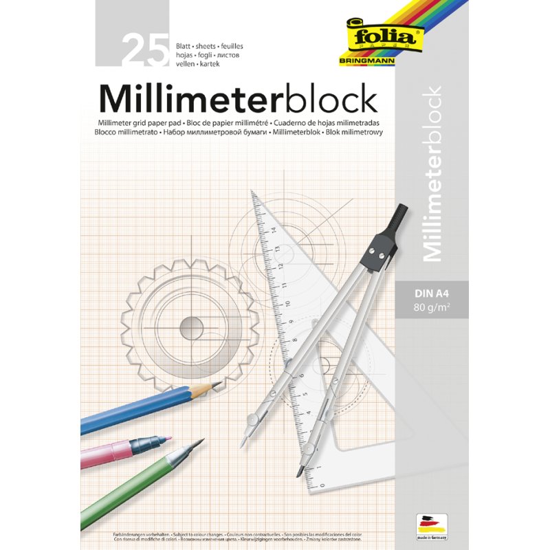 folia millimeterpapier blok A3, 80 g/m², rode rasterlijnen, 25 vel