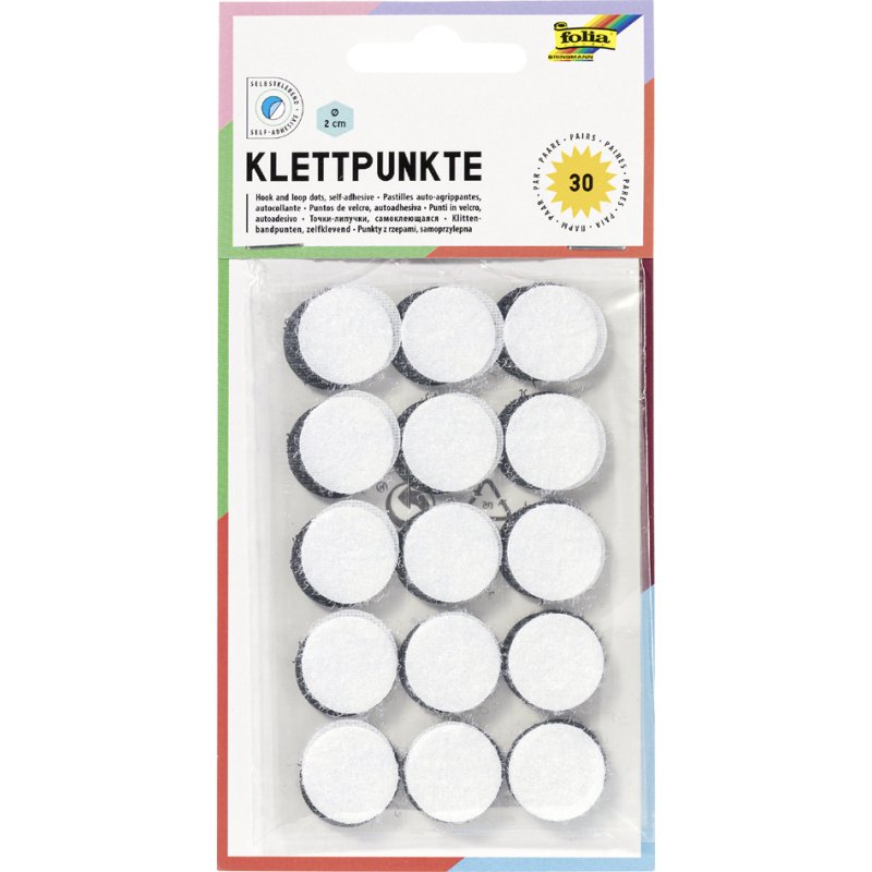 folia klittenband stippen, zwart en wit, diameter 20 mm, 30 stuks