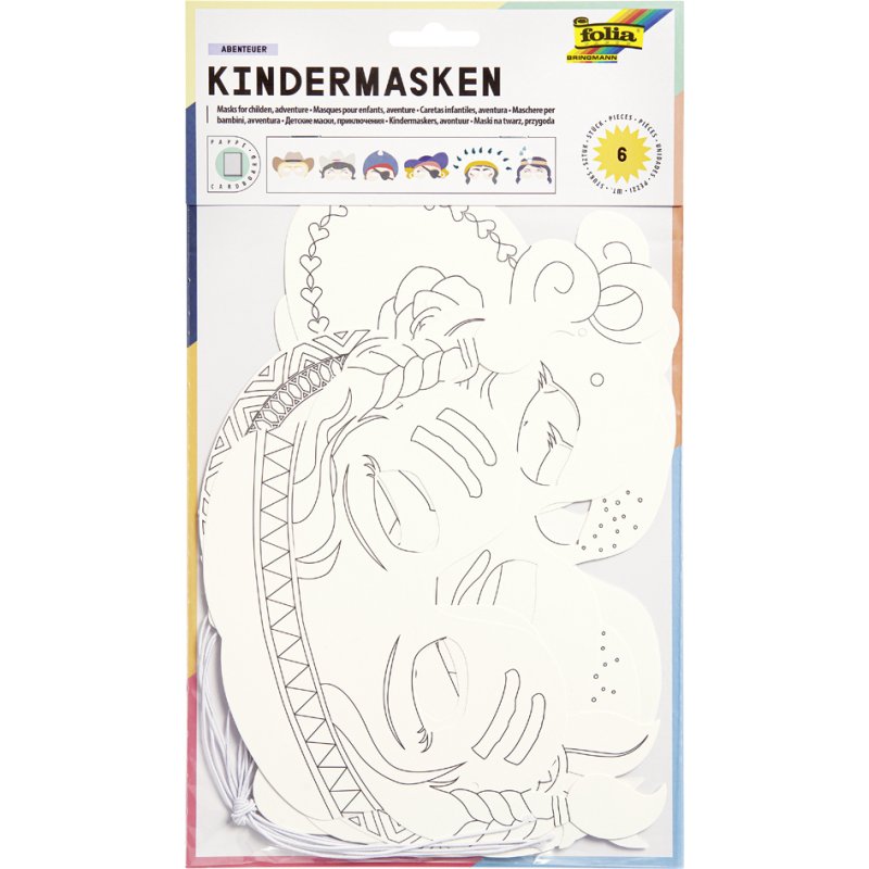 folia kindermaskers karton, 6 motieven gesorteerd, voorgestanst