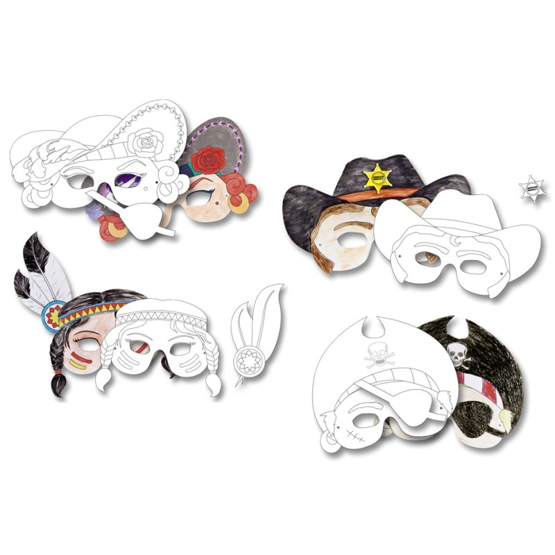 folia kindermaskers karton, 6 motieven gesorteerd, voorgestanst