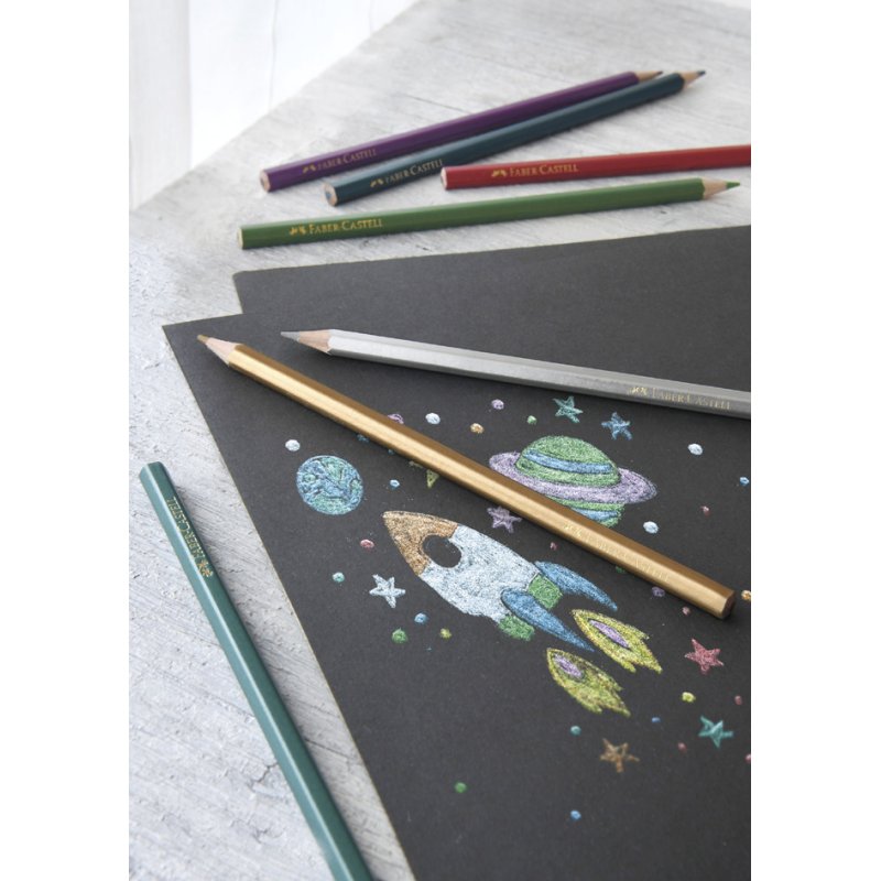 Faber-Castell metallic colouring pencils, hexagonal, break-resistant core, 10 pieces