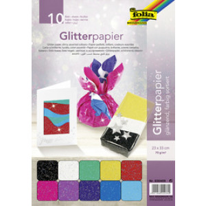 folia glitterpapier 170g/m², 240×340 mm, gekleurd gesorteerd, 10 vel