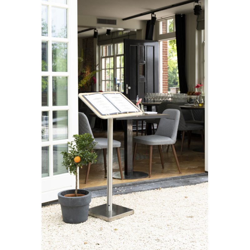 Securit support pour menu, bois et acier inoxydable, 540×1150 mm
