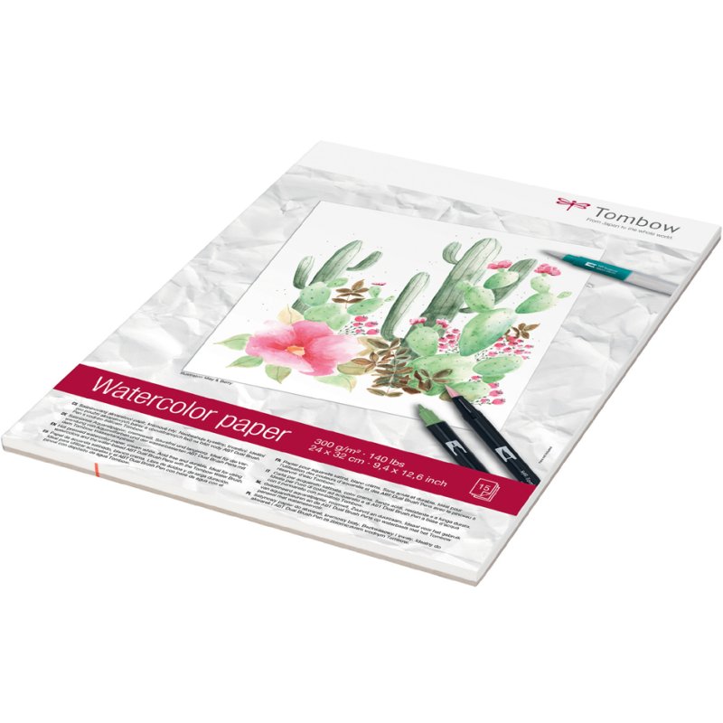 TOMBOW aquarelpapierblok, dubbelzijdig gelijmd, 240×320 mm, 15 vel