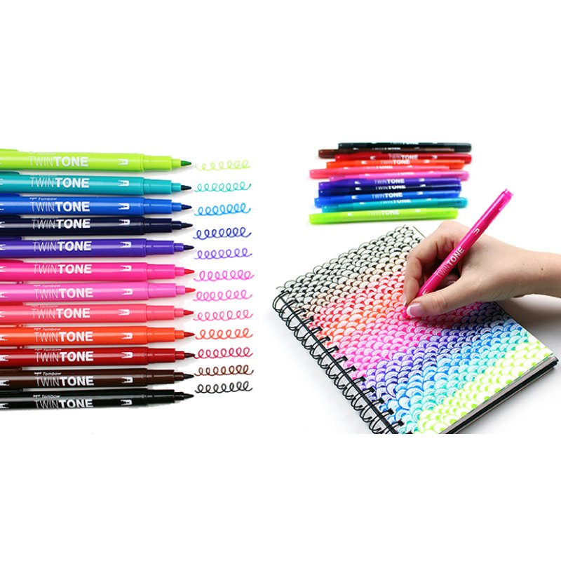 TOMBOW dubbele stiftmarkers TwinTone, felle kleuren, 12 stuks