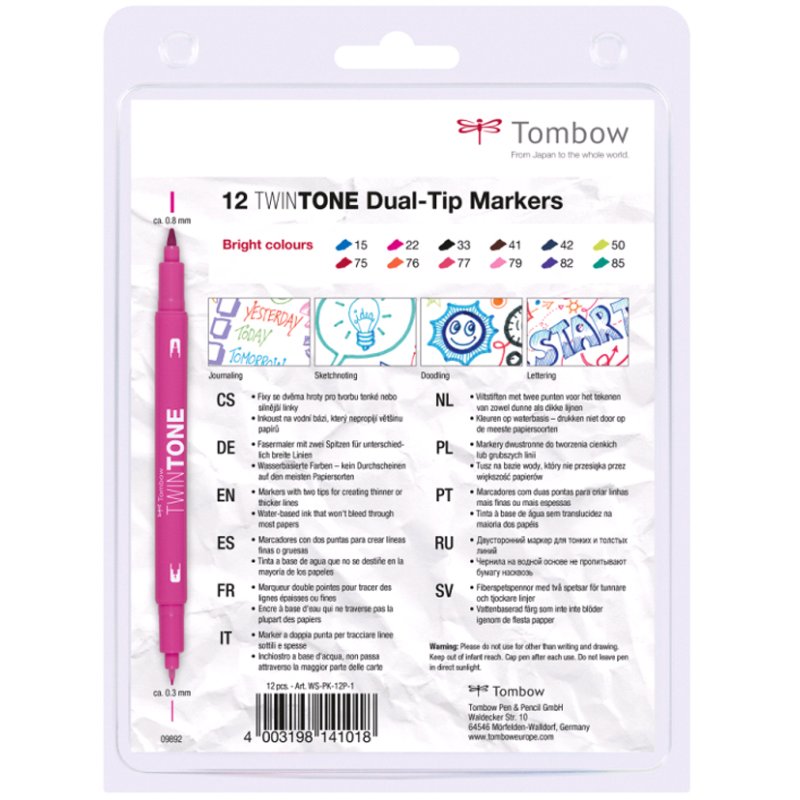 TOMBOW dubbele stiftmarkers TwinTone, felle kleuren, 12 stuks