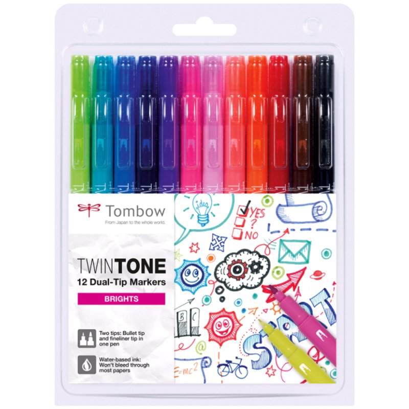 TOMBOW dubbele stiftmarkers TwinTone, felle kleuren, 12 stuks