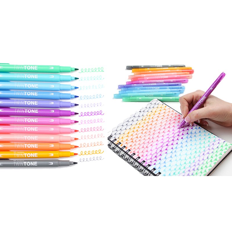 TOMBOW TwinTone viltstiften pasteltinten, dubbele punt, 12 stuks