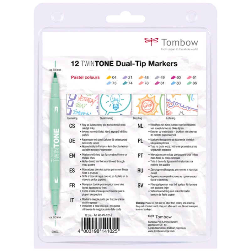 TOMBOW TwinTone viltstiften pasteltinten, dubbele punt, 12 stuks