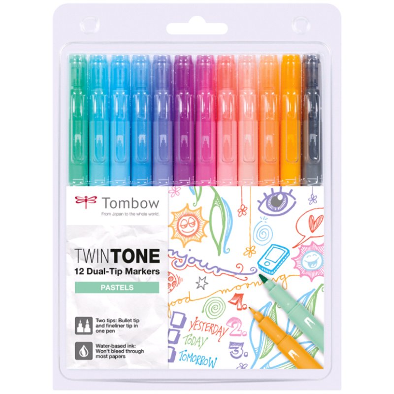 TOMBOW TwinTone viltstiften pasteltinten, dubbele punt, 12 stuks