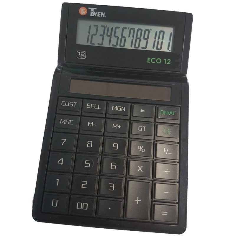 TWEN Bureaurekenmachine ECO 12, 12-cijferig LCD-scherm, zonneenergie