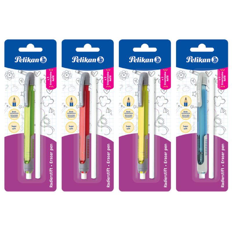Pelikan gomme avec recharge, assorties colorées