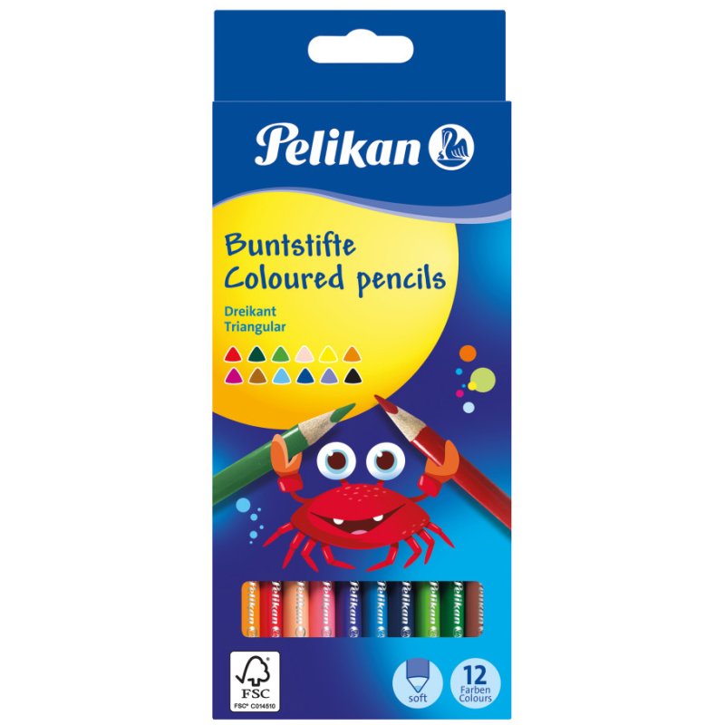 Pelikan triangular colouring pencils, 12 pieces, lime wood set