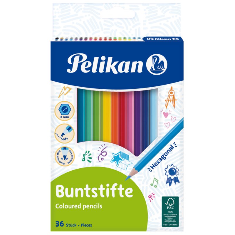 Pelikan Standard coloured pencils, hexagonal, 175 mm, 36 pieces, assorted colours