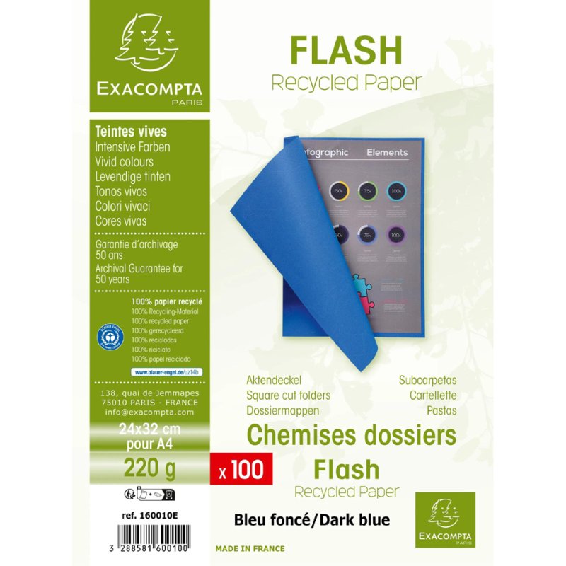 EXACOMPTA chemise Flash 220, A4, colorée, 100 pièces