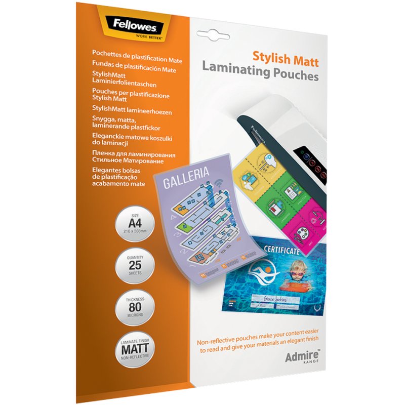 Fellowes pochettes de laminage A4, mat, 80 mic, 25 pièces