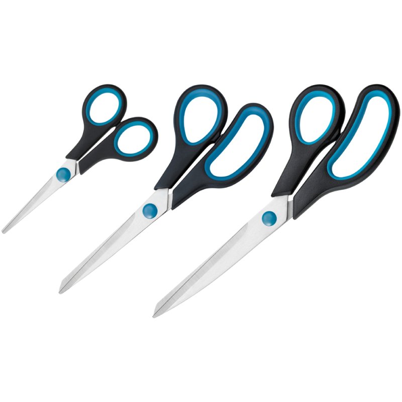 WESTCOTT ciseaux Easy Grip set, 130+210+250 mm, bleu/noir, 3 pièces