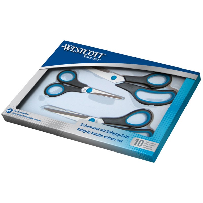 WESTCOTT ciseaux Easy Grip set, 130+210+250 mm, bleu/noir, 3 pièces