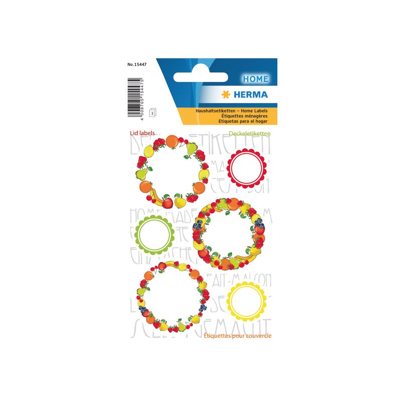 HERMA feuilles d'autocollants Nouvelle Look Fruit I, rond, auto-adhésif, 3 feuilles à 6 autocollants