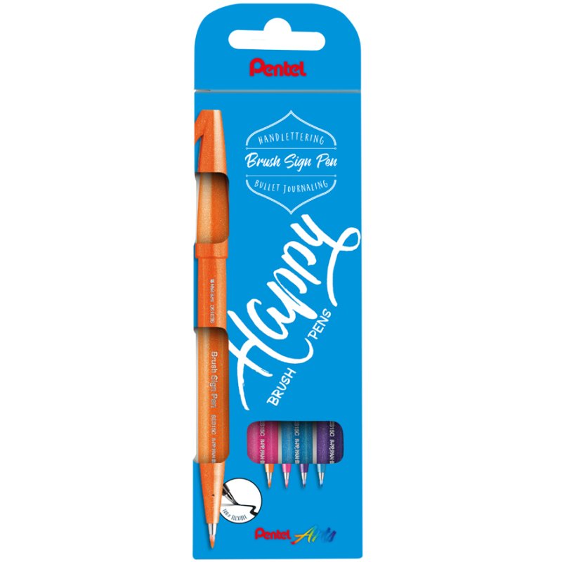 Pentel PentelArts brush pen set, pointe pinceau flexible, couleurs basiques, 4 pièces