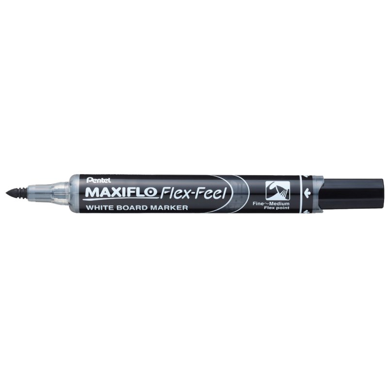 Pentel marqueur tableau blanc MAXIFLO Flex-Feel, noir, pointe flexible, système à pompe