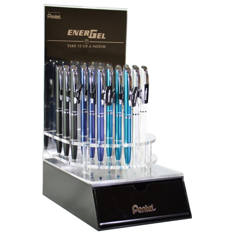 Pentel EnerGel Hi-Class gel pen, metal body, black, 15 pieces
