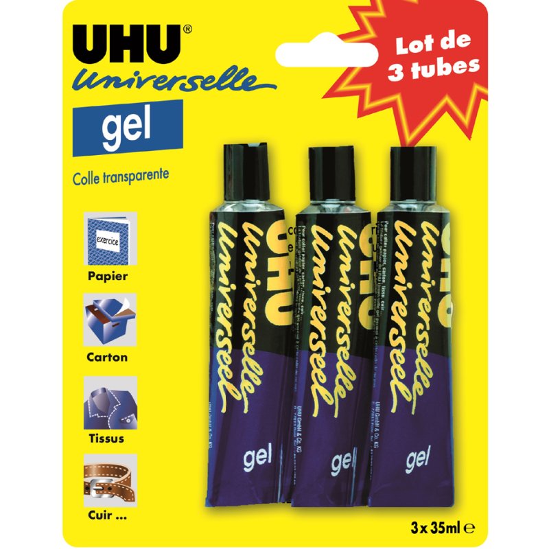 UHU gellijm universeel, set van 3, transparant, 3 × 35 ml