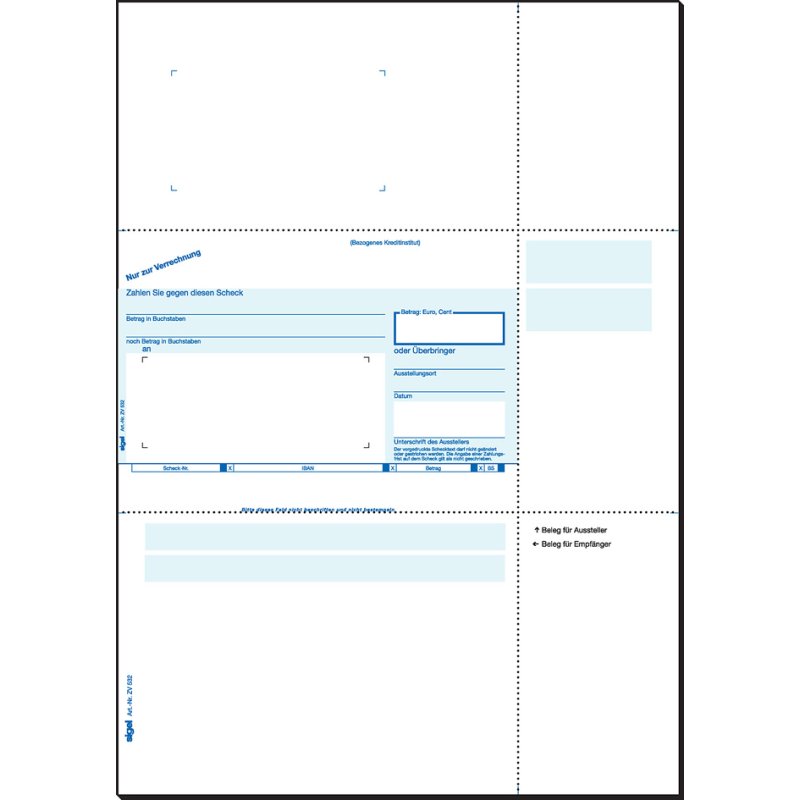 sigel bankformulier PC-Sepa-Verrechnungs-Scheck, wit, A4, OCR-speciaalpapier, 250 vel