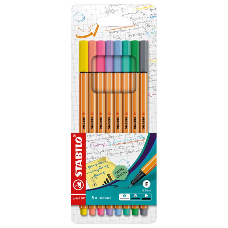 STABILO fineliner point 88, couleurs pastel, 0,4 mm, 8 pièces