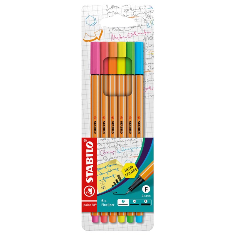 STABILO fineliner point 88 Néon, 0,4 mm, 15 pièces