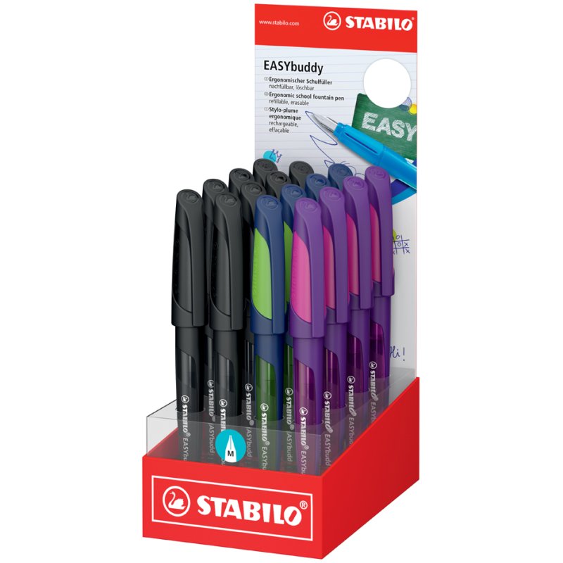 STABILO stylo plume EASYbuddy M, droitier, présentoir 16 pièces