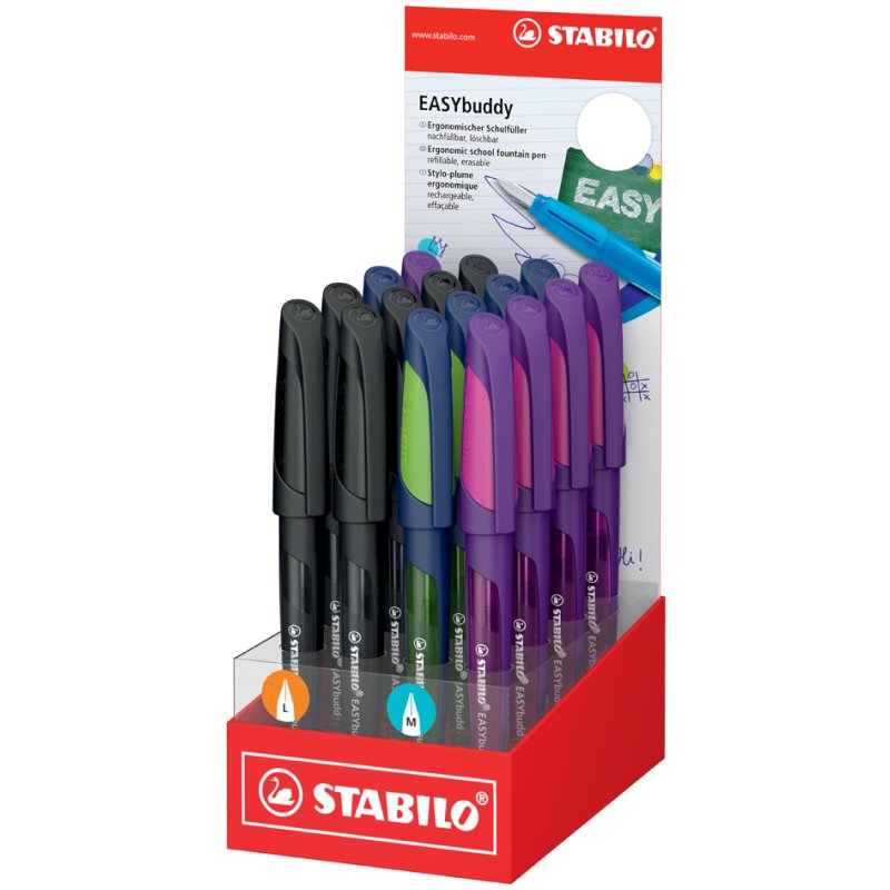 STABILO stylo plume EASYbuddy M, droitier, présentoir 16 pièces