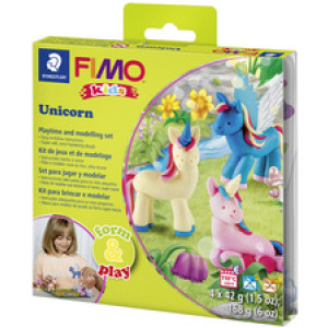 FIMO kids boetseerklei set eenhoorns niveau 2, ofenhardend, 4×42 g