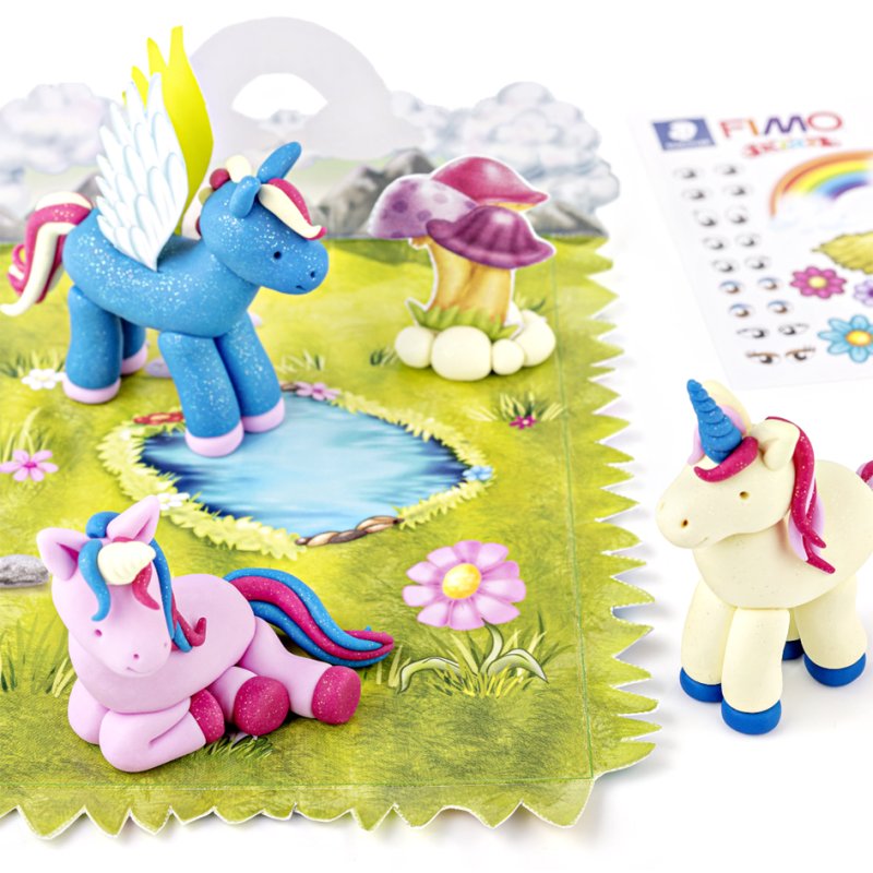FIMO kids pâte à modeler set licornes niveau 2, durcissant à l'air, 4×42 g