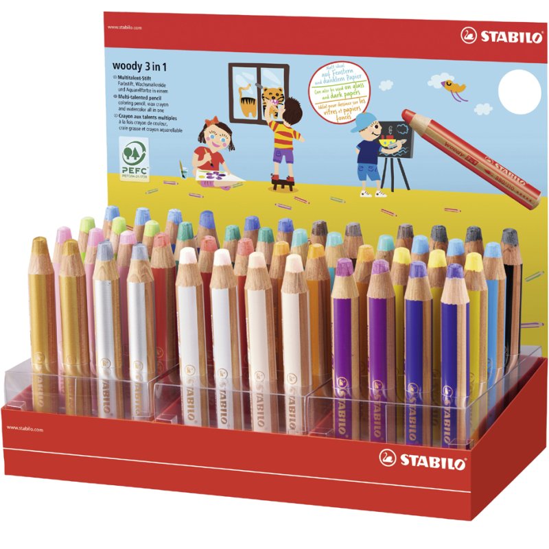 STABILO woody 3-en-1 crayon, 18 couleurs, 48 pièces