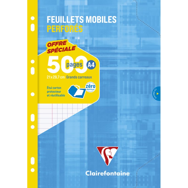 Clairefontaine feuilles détachées perforées, blanc, A4, quadrillé 5×5, 500 feuilles