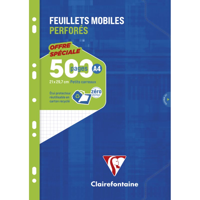 Clairefontaine feuilles détachées perforées, blanc, A4, quadrillé 5×5, 500 feuilles