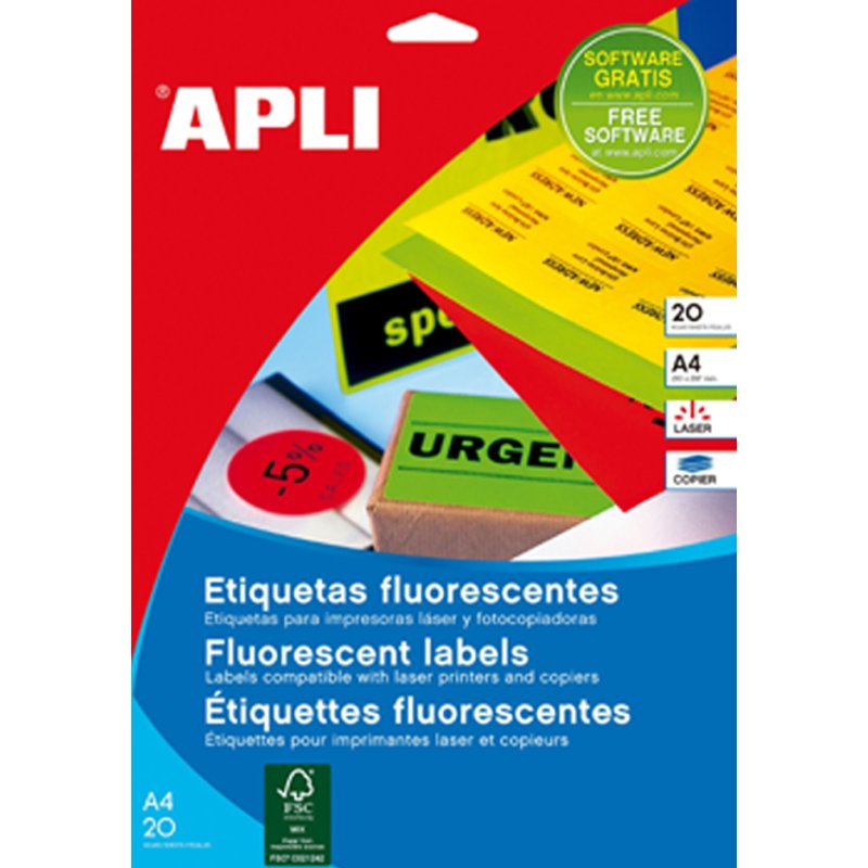 APLI adresetiketten, 99,1 × 67,7 mm, neongeel, 160 stuks